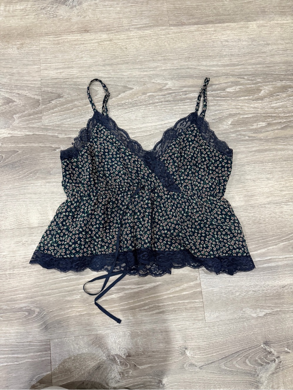 American Eagle Outfitters Navy Floral Lace-Trim Camisole